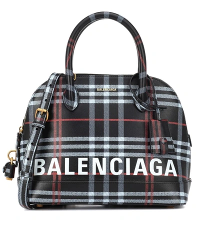 Shop Balenciaga Ville S Plaid Leather Shoulder Bag In Black