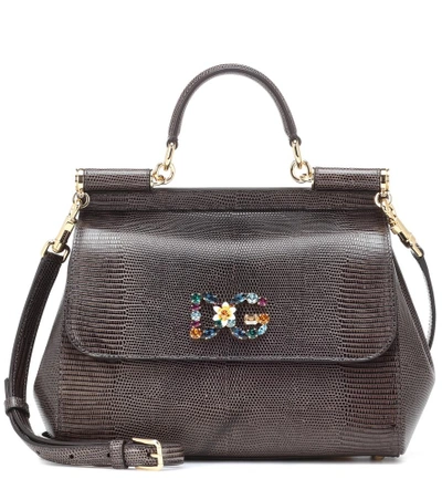 Shop Dolce & Gabbana Sicily Medium Leather Shoulder Bag In Grey