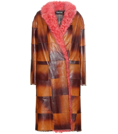 Shop Tom Ford Fur-trimmed Leather Coat In Brown