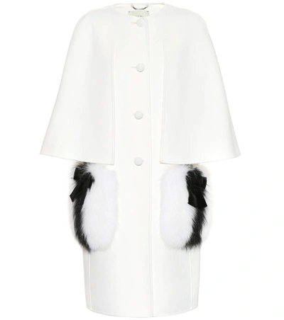 Shop Fendi Fur-trimmed Wool Coat In White