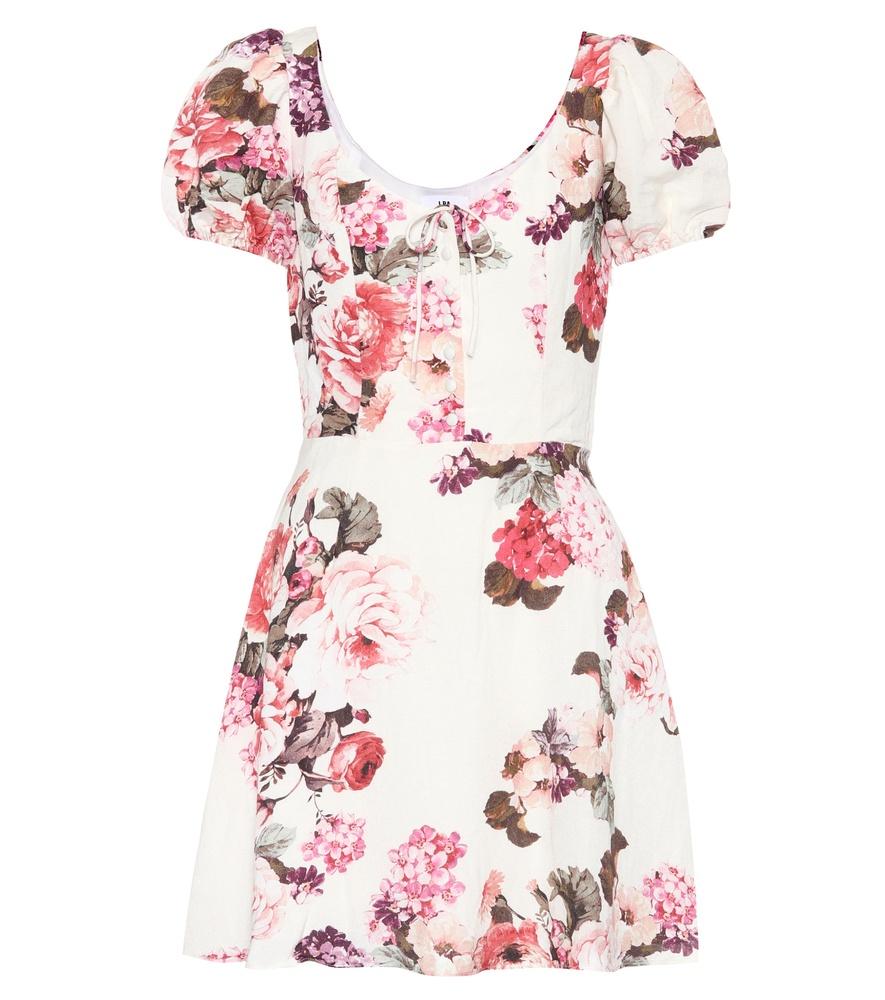 Lpa Floral-printed Linen And Cotton Dress In Beige | ModeSens