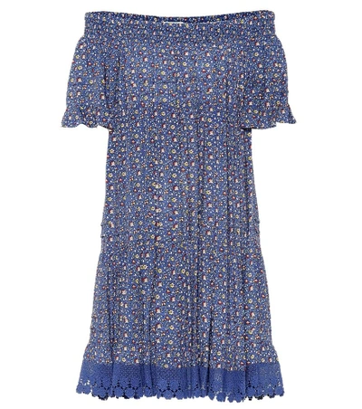 Shop Tory Burch Wild Pansy Off-the-shoulder Dress In Blue