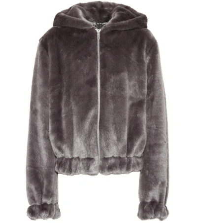 Shop Helmut Lang Faux Fur Hooded Jacket In Grey