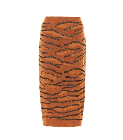 Shop Stella Mccartney Tiger Camouflage Knitted Skirt In Brown