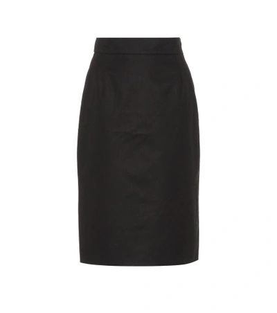 Shop Prada Cotton Pencil Skirt In Black