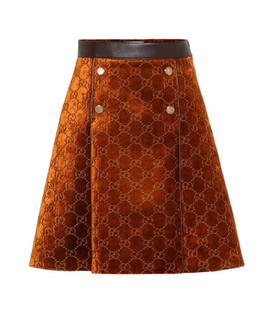 Shop Gucci Gg Velvet Skirt In Brown