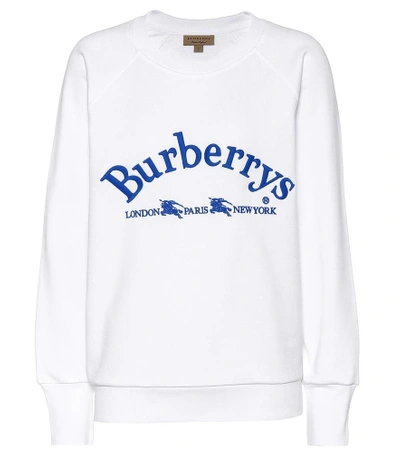 Shop Burberry Embroidered Cotton Sweatshirt In White