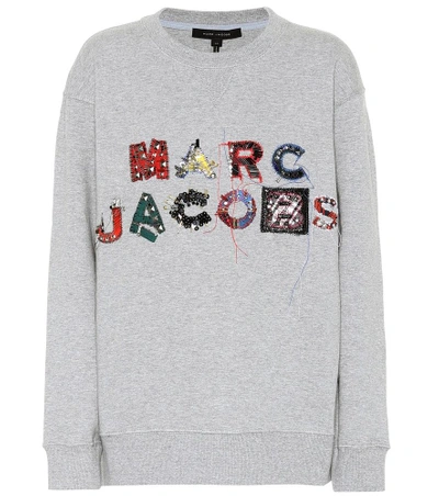 Shop Marc Jacobs Embellished Cotton Sweatshirt In Grey