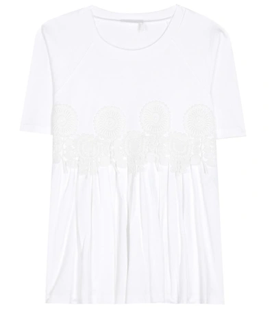 Shop Chloé Lace-trimmed Cotton T-shirt In White