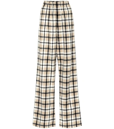 Shop Balenciaga Checked Wool-blend Wide-leg Pants In Multicoloured