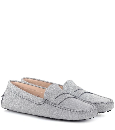 Shop Tod's Gommino Glitter Loafers In Silver