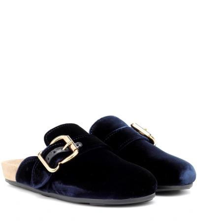 Shop Prada Velvet Slippers In Blue