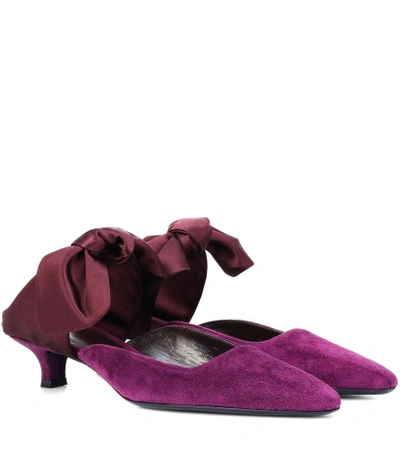 Shop The Row Coco Suede And Satin Mules In Purple
