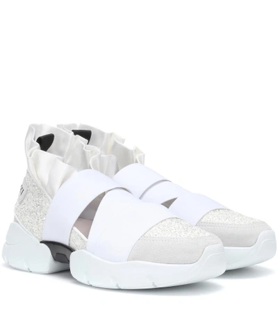 Shop Emilio Pucci Leather-trimmed Sneakers In White