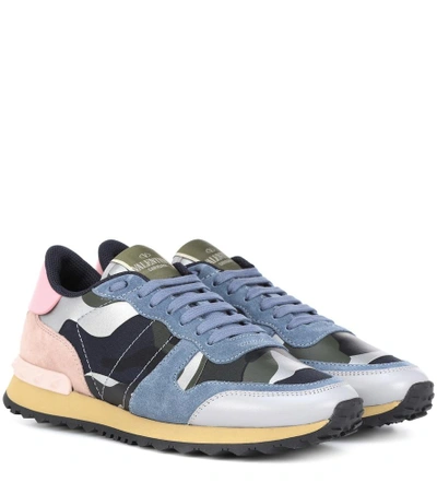 Shop Valentino Rockrunner Leather Sneakers In Multicoloured