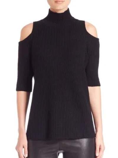 Shop Zoë Jordan Knitlab Gondola Cold-shoulder Turtleneck Sweater In Black