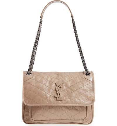Shop Saint Laurent Medium Niki Leather Shoulder Bag - Beige In Light Taupe