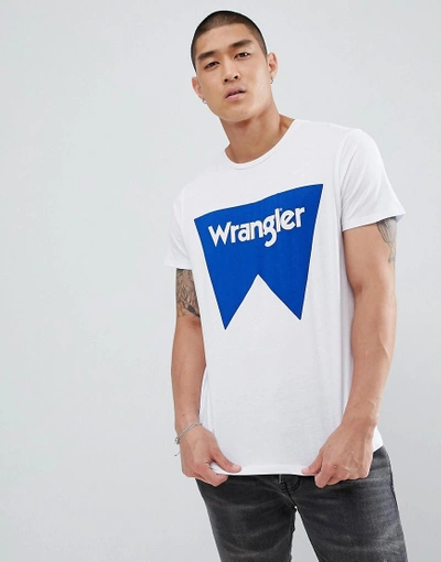 Shop Wrangler Basic Blue Logo T-shirt - White