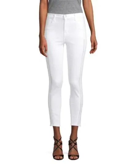 Shop J Brand Alana High-rise Lace-stitched Skinny Jeans In White Ladder Lace