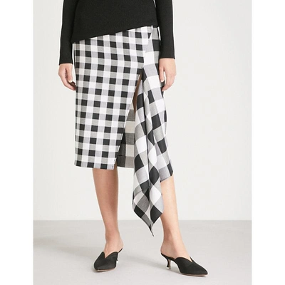 Shop Monse Gingham Wool And Cotton-blend Midi Skirt In Black White