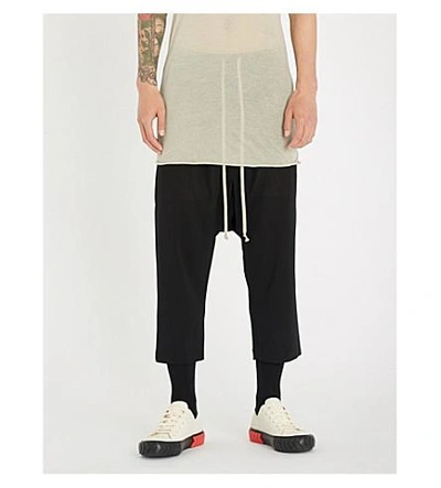 Shop Rick Owens Drawstring Relaxed-fit Cropped Wool Trousers In Black