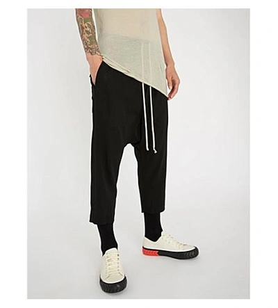 Shop Rick Owens Drawstring Relaxed-fit Cropped Wool Trousers In Black