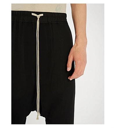 Shop Rick Owens Drawstring Relaxed-fit Cropped Wool Trousers In Black