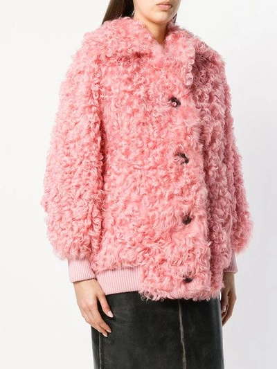 Shop Miu Miu Midi Shearling Coat In Pink