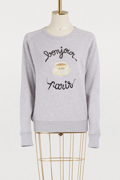 Shop Maison Labiche Bonjour Paris Cotton Sweatshirt In Heather Grey