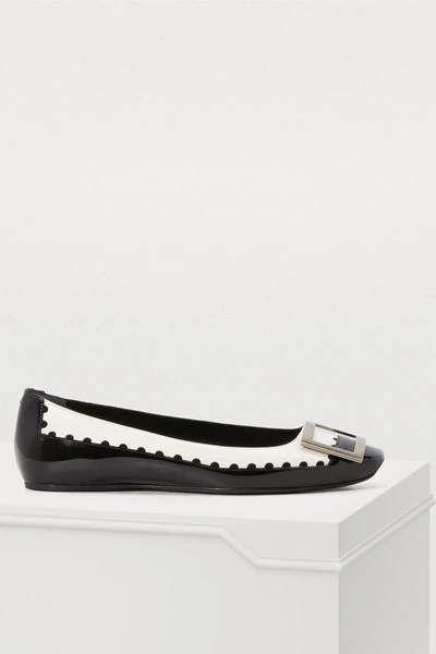 Shop Roger Vivier Trompette Graphic Perforated Ballerinas In Black + Blanc Cire