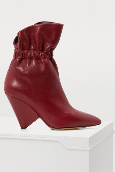 Shop Isabel Marant Leather Lileas Boots With Heels In Burgundy