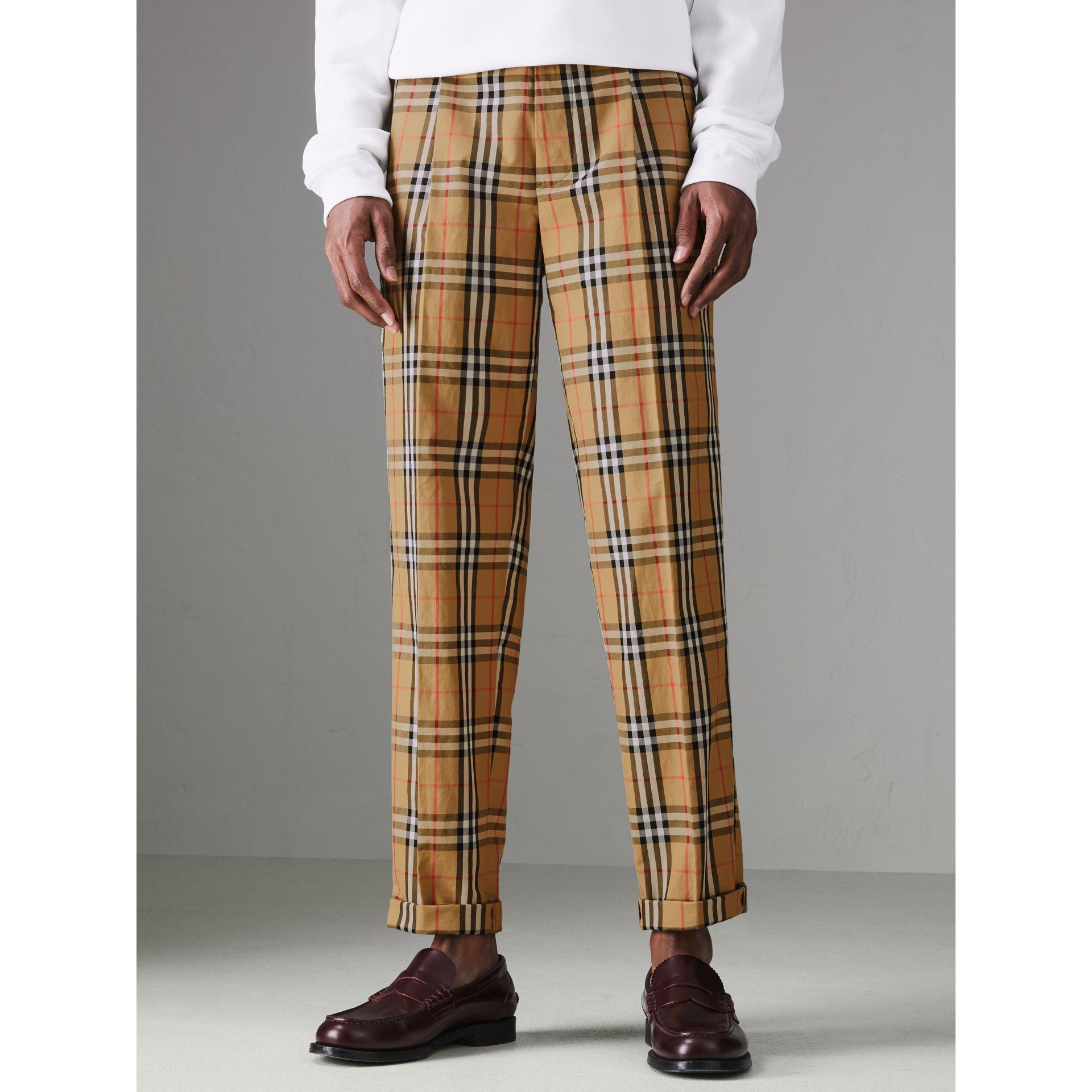 Burberry Vintage Check Cotton Trousers In Antique Yellow | ModeSens
