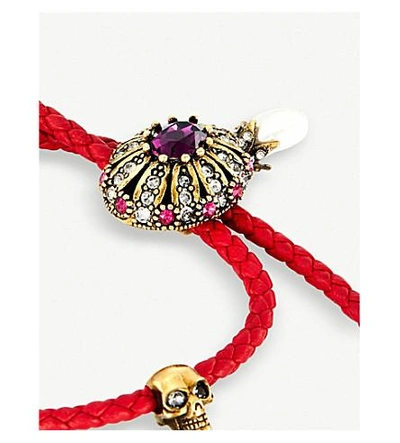 Shop Alexander Mcqueen Jewelled Charm Leather Bracelet In Red
