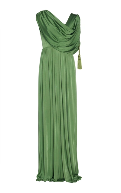 Shop Lanvin Cowl Neck Jersey Gown In Green