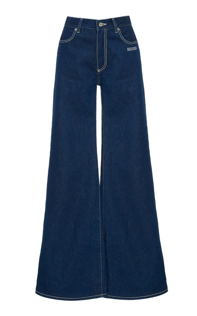Shop Off-white Mid-rise Flared Wide-leg Jeans In Dark Wash