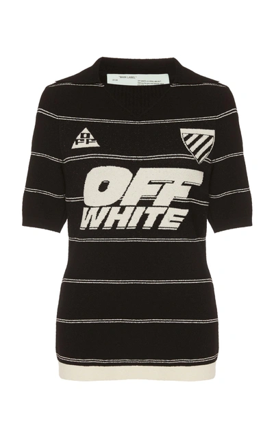 Shop Off-white Striped Knit Polo T-shirt In Black
