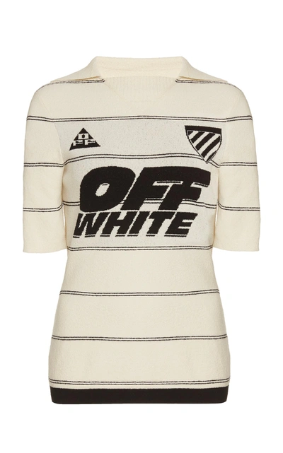 Shop Off-white Striped Knit Polo T-shirt In White