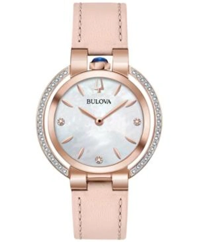 Shop Bulova Women's Rubaiyat Diamond (1/5 Ct. T.w.) Pink Leather Strap Watch 35mm