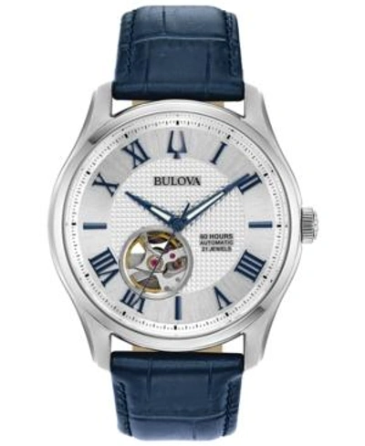 Shop Bulova Men's Automatic Wilton Blue Leather Strap Watch 42mm