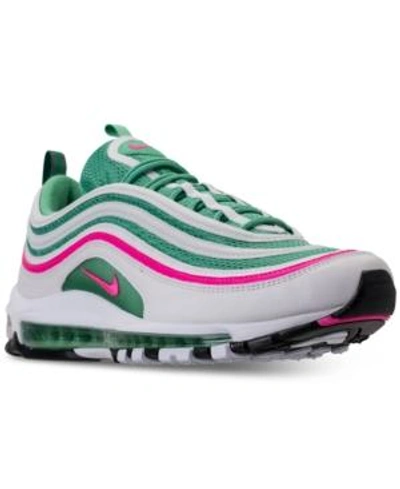 Shop Nike Men's Air Max 97 Running Sneakers From Finish Line In White/pink Blast-kinetic