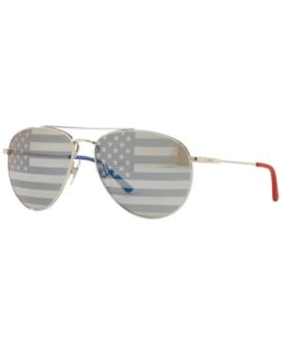 Shop Polo Ralph Lauren Sunglasses, Ph3111 59 In Silver / Grey Tam American Flag Sil/blu