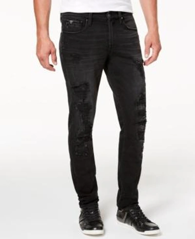 Shop Guess Men's Slim-fit Tapered Leg Jeans In Lash Out Black Wash W/ Destroy