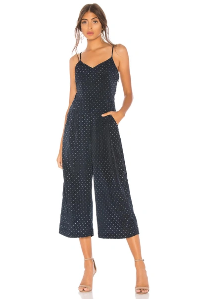 Shop Joa J.o.a. Lace Up Back Jumpsuit In Navy. In Navy Dot