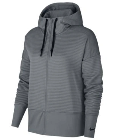 Shop Nike Dry Logo Zip Training Hoodie In Cool Grey