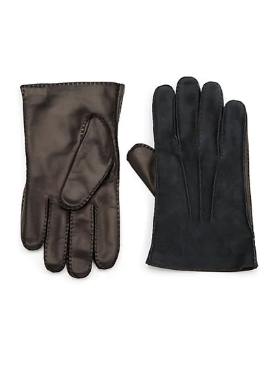 Shop Portolano Cashmere-lined Leather Gloves In Black Red