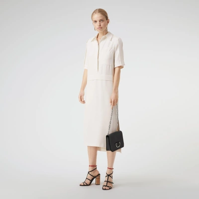 Shop Burberry Split Detail Silk Wool Shirt Dress In Off White