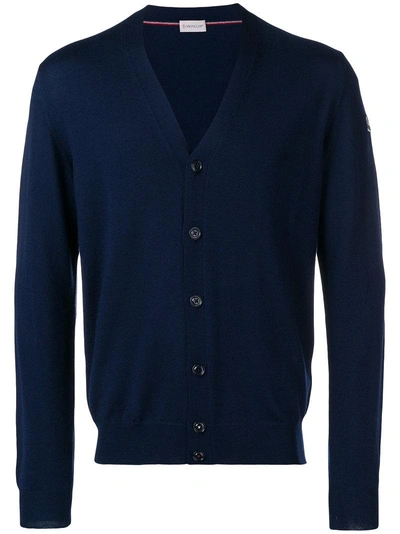 Shop Moncler Long-sleeve Fitted Cardigan - Blue