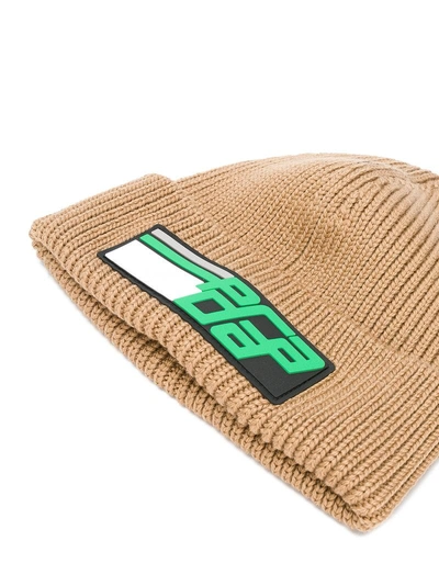 Shop Prada Logo Knit Beanie Hat - Unavailable In F0040 Cammello