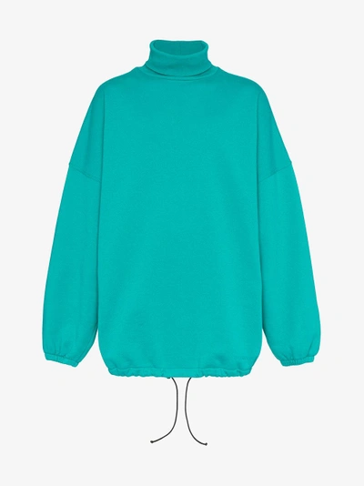 Shop Balenciaga Oversized Turtleneck Cotton Blend Sweatshirt In Blue