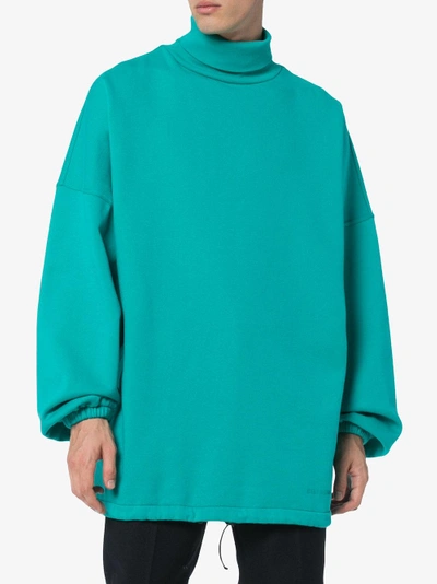 Shop Balenciaga Oversized Turtleneck Cotton Blend Sweatshirt In Blue